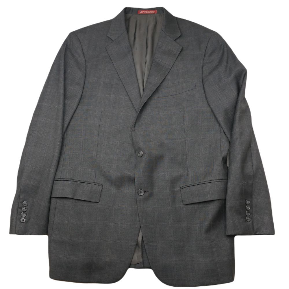 Hart Schaffner Marx Blazer Mens 43R Gray Plaid 2 Button Wool Suit Jacket Formal
